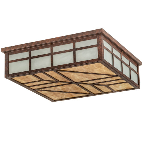 Meyda Lighting Santa Fe 39" 4-Light Rusty Nail Flush Mount Light With Beige, Frosted Clear Shade Glass