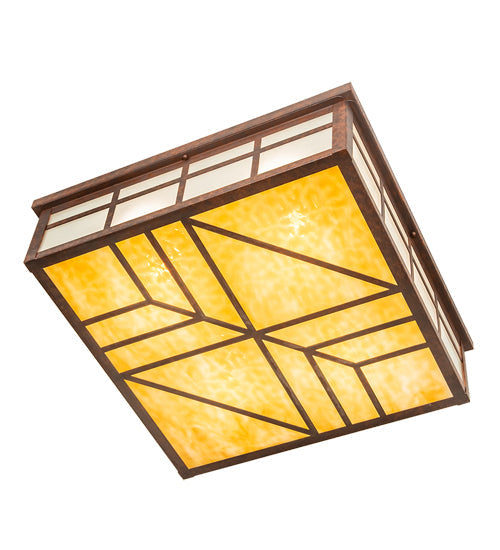 Meyda Lighting Santa Fe 39" 4-Light Rusty Nail Flush Mount Light With Beige, Frosted Clear Shade Glass
