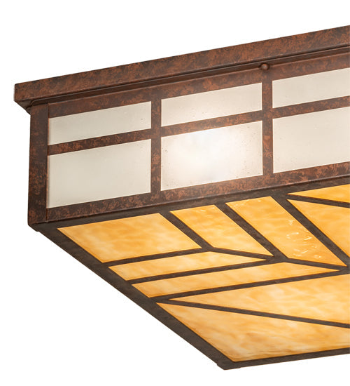 Meyda Lighting Santa Fe 39" 4-Light Rusty Nail Flush Mount Light With Beige, Frosted Clear Shade Glass