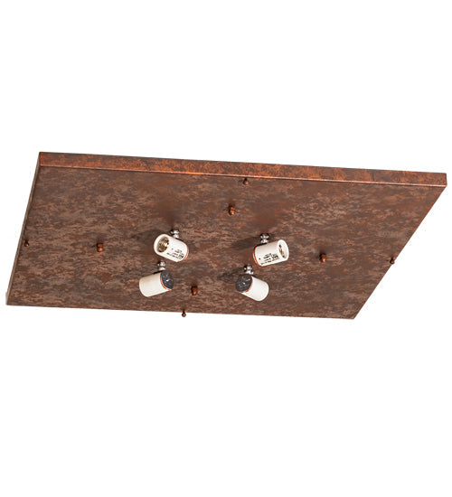 Meyda Lighting Santa Fe 39" 4-Light Rusty Nail Flush Mount Light With Beige, Frosted Clear Shade Glass