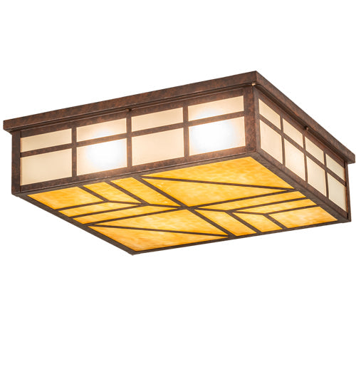 Meyda Lighting Santa Fe 39" 4-Light Rusty Nail Flush Mount Light With Beige, Frosted Clear Shade Glass