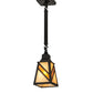 Meyda Lighting Santa Fe 5"Sq Flat Black Mini Pendant Light With Beige Iridescent & Amber Mica Shade Glass