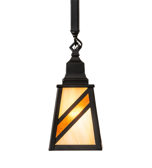 Meyda Lighting Santa Fe 5"Sq Flat Black Mini Pendant Light With Beige Iridescent & Amber Mica Shade Glass