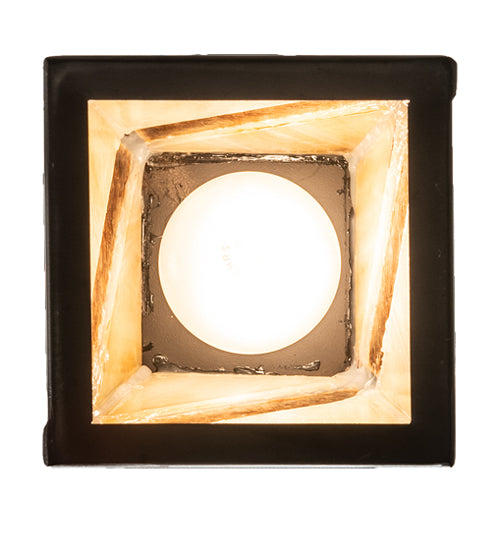 Meyda Lighting Santa Fe 5"Sq Flat Black Mini Pendant Light With Beige Iridescent & Amber Mica Shade Glass