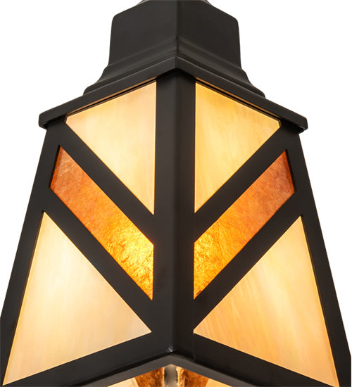 Meyda Lighting Santa Fe 5"Sq Flat Black Mini Pendant Light With Beige Iridescent & Amber Mica Shade Glass