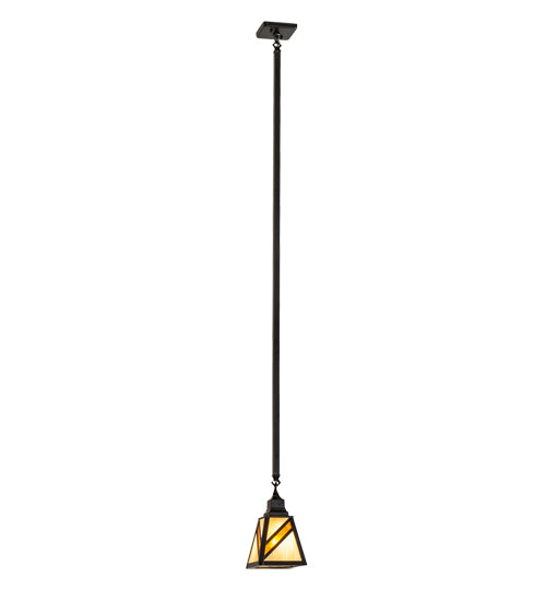 Meyda Lighting Santa Fe 6"Sq Flat Black Mini Pendant Light With Beige Art & Amber Mica Shade Glass