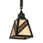 Meyda Lighting Santa Fe 6"Sq Flat Black Mini Pendant Light With Beige Art & Amber Mica Shade Glass