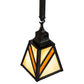 Meyda Lighting Santa Fe 6"Sq Flat Black Mini Pendant Light With Beige Art & Amber Mica Shade Glass
