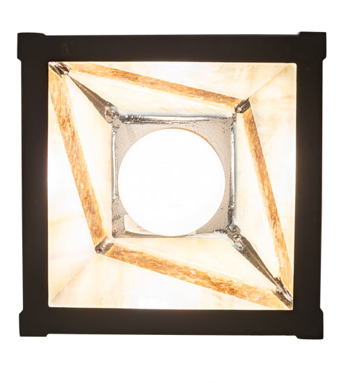 Meyda Lighting Santa Fe 6"Sq Flat Black Mini Pendant Light With Beige Art & Amber Mica Shade Glass