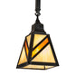 Meyda Lighting Santa Fe 6"Sq Flat Black Mini Pendant Light With Beige Art & Amber Mica Shade Glass