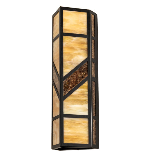 Meyda Lighting Santa Fe 7" 2-Light Flat Black Wall Sconce With Beige Iridescent & Amber Mica Shade Glass