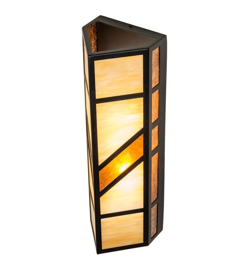 Meyda Lighting Santa Fe 7" 2-Light Flat Black Wall Sconce With Beige Iridescent & Amber Mica Shade Glass
