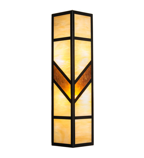 Meyda Lighting Santa Fe 7" 2-Light Flat Black Wall Sconce With Beige Iridescent & Amber Mica Shade Glass