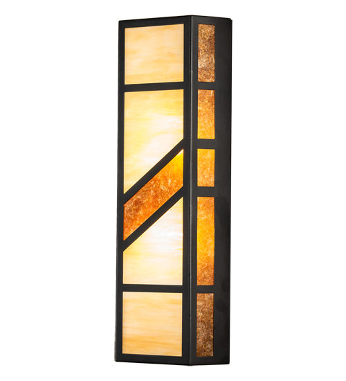 Meyda Lighting Santa Fe 7" 2-Light Flat Black Wall Sconce With Beige Iridescent & Amber Mica Shade Glass