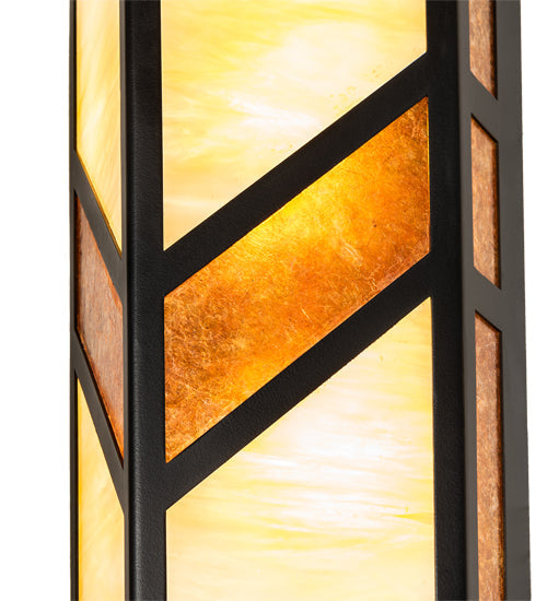 Meyda Lighting Santa Fe 7" 2-Light Flat Black Wall Sconce With Beige Iridescent & Amber Mica Shade Glass