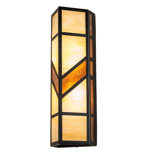 Meyda Lighting Santa Fe 7" 2-Light Flat Black Wall Sconce With Beige Iridescent & Amber Mica Shade Glass