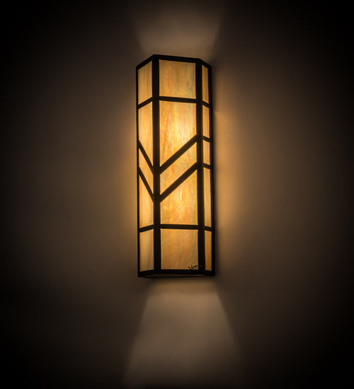 Meyda Lighting Santa Fe 7" 2-Light Oil Rubbed Bronze Wall Sconce With Beige Iridescent Shade Glass