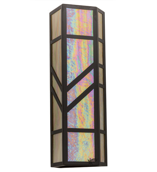 Meyda Lighting Santa Fe 7" 2-Light Oil Rubbed Bronze Wall Sconce With Beige Iridescent Shade Glass
