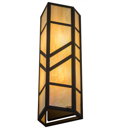 Meyda Lighting Santa Fe 7" 2-Light Oil Rubbed Bronze Wall Sconce With Beige Iridescent Shade Glass