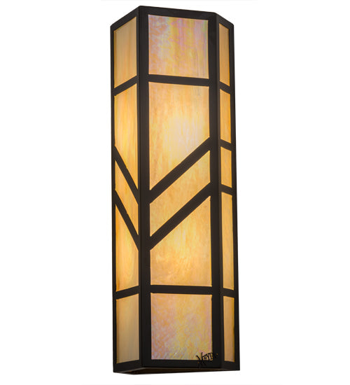 Meyda Lighting Santa Fe 7" 2-Light Oil Rubbed Bronze Wall Sconce With Beige Iridescent Shade Glass