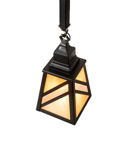 Meyda Lighting Santa Fe 7" Flat Black Mini Pendant Light With Beige Iridescent & Silver Mica Shade Glass