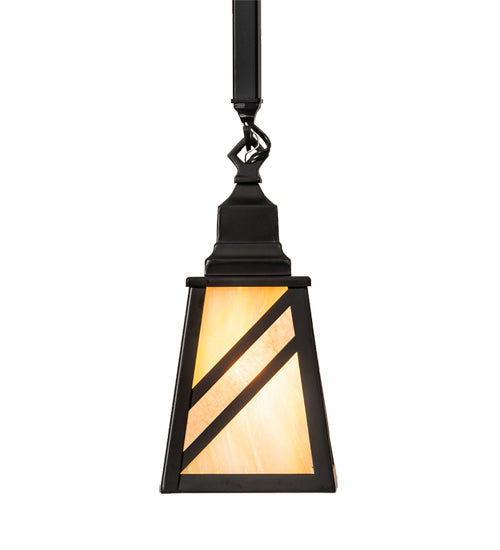 Meyda Lighting Santa Fe 7" Flat Black Mini Pendant Light With Beige Iridescent & Silver Mica Shade Glass