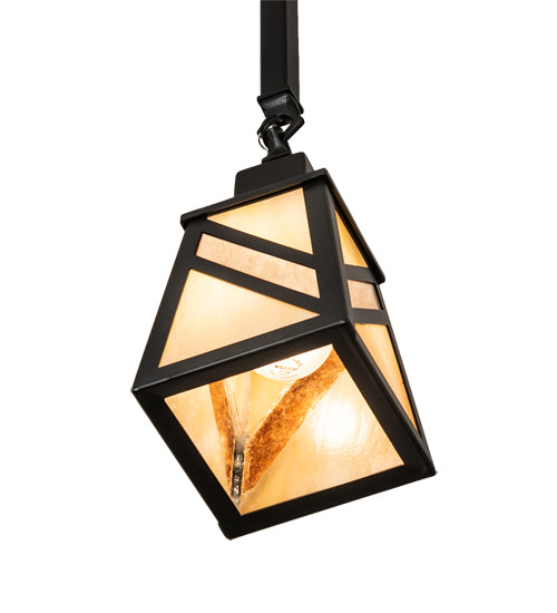 Meyda Lighting Santa Fe 7" Flat Black Mini Pendant Light With Beige Iridescent & Silver Mica Shade Glass