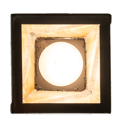 Meyda Lighting Santa Fe 7" Flat Black Mini Pendant Light With Beige Iridescent & Silver Mica Shade Glass
