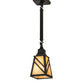 Meyda Lighting Santa Fe 7" Flat Black Mini Pendant Light With Beige Iridescent & Silver Mica Shade Glass