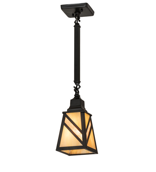 Meyda Lighting Santa Fe 7" Flat Black Mini Pendant Light With Beige Iridescent & Silver Mica Shade Glass