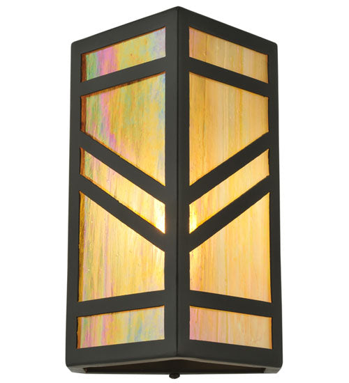 Meyda Lighting Santa Fe 7" W x 11" H Timeless Bronze Wall Sconce With Beige Iridescent Shade Glass
