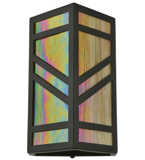 Meyda Lighting Santa Fe 7" W x 11" H Timeless Bronze Wall Sconce With Beige Iridescent Shade Glass