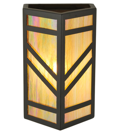 Meyda Lighting Santa Fe 7" W x 11" H Timeless Bronze Wall Sconce With Beige Iridescent Shade Glass