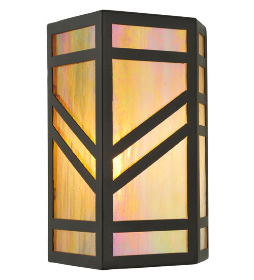 Meyda Lighting Santa Fe 7" W x 11" H Timeless Bronze Wall Sconce With Beige Iridescent Shade Glass