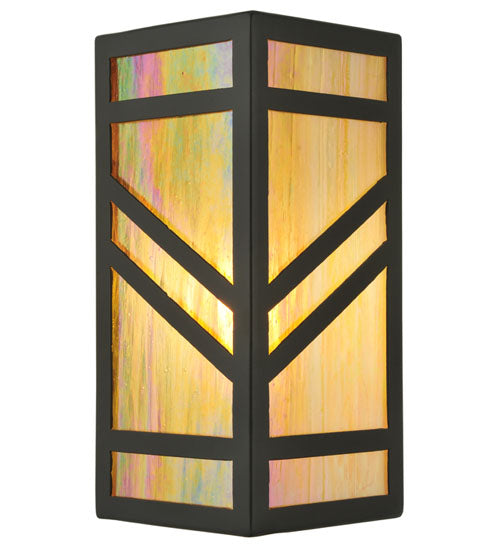 Meyda Lighting Santa Fe 7" W x 11" H Timeless Bronze Wall Sconce With Beige Iridescent Shade Glass