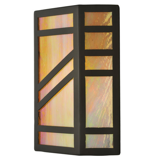 Meyda Lighting Santa Fe 7" W x 11" H Timeless Bronze Wall Sconce With Beige Iridescent Shade Glass