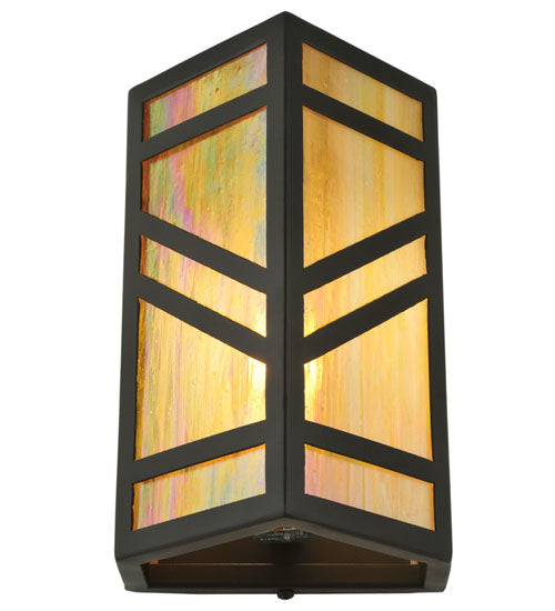 Meyda Lighting Santa Fe 7" W x 11" H Timeless Bronze Wall Sconce With Beige Iridescent Shade Glass