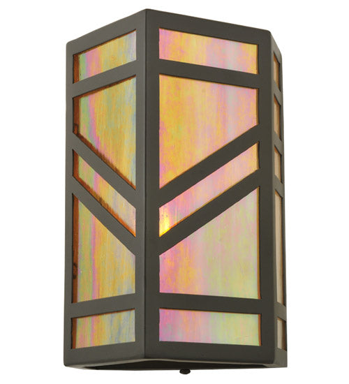 Meyda Lighting Santa Fe 7" W x 11" H Timeless Bronze Wall Sconce With Beige Iridescent Shade Glass