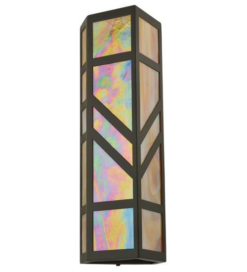 Meyda Lighting Santa Fe 7" W x 22" H Timeless Bronze Wall Sconce With Beige Iridescent Shade Glass