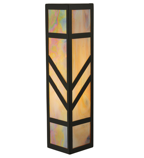 Meyda Lighting Santa Fe 7" W x 22" H Timeless Bronze Wall Sconce With Beige Iridescent Shade Glass