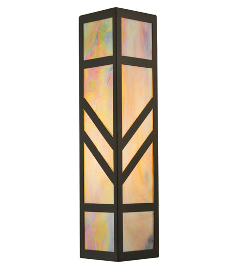 Meyda Lighting Santa Fe 7" W x 22" H Timeless Bronze Wall Sconce With Beige Iridescent Shade Glass