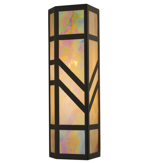 Meyda Lighting Santa Fe 7" W x 22" H Timeless Bronze Wall Sconce With Beige Iridescent Shade Glass