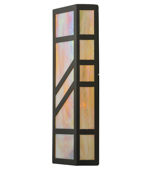 Meyda Lighting Santa Fe 7" W x 22" H Timeless Bronze Wall Sconce With Beige Iridescent Shade Glass
