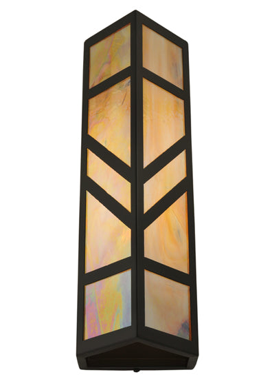 Meyda Lighting Santa Fe 7" W x 22" H Timeless Bronze Wall Sconce With Beige Iridescent Shade Glass
