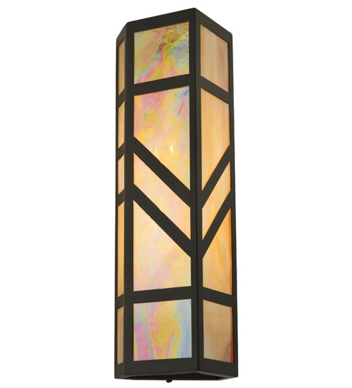 Meyda Lighting Santa Fe 7" W x 22" H Timeless Bronze Wall Sconce With Beige Iridescent Shade Glass