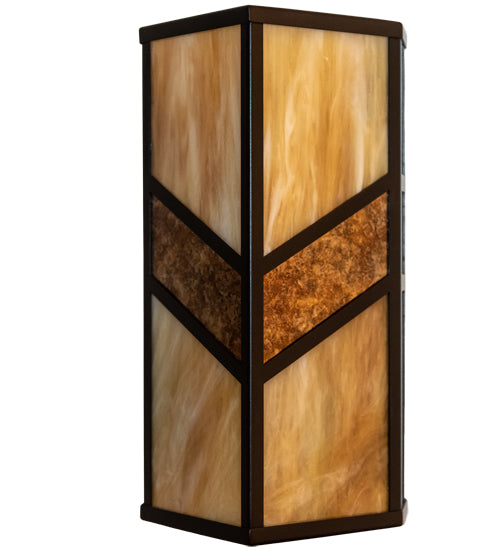 Meyda Lighting Santa Fe 8" 2-Light Dark Bronze Wall Sconce With Amber Mica & Beige Iridescent Shade Glass