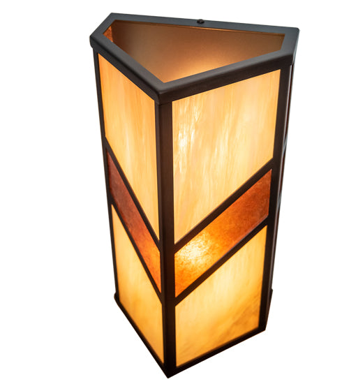 Meyda Lighting Santa Fe 8" 2-Light Dark Bronze Wall Sconce With Amber Mica & Beige Iridescent Shade Glass