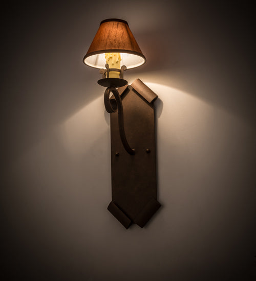 Meyda Lighting Santa Lucia 7" Antique Rust Wall Sconce With Tarnished Gold Textrene Shade Glass