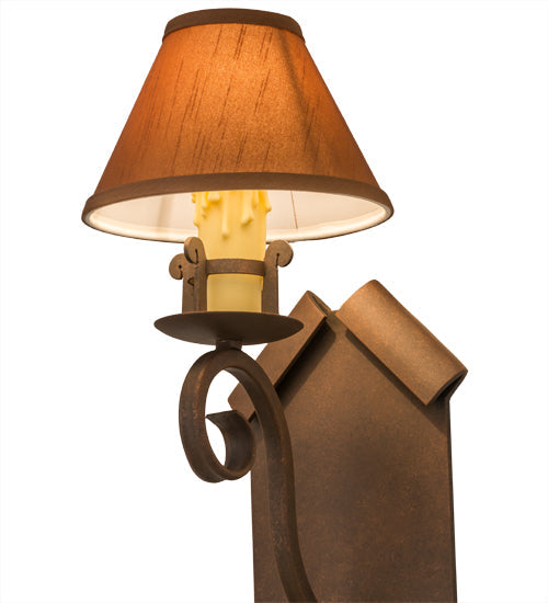 Meyda Lighting Santa Lucia 7" Antique Rust Wall Sconce With Tarnished Gold Textrene Shade Glass