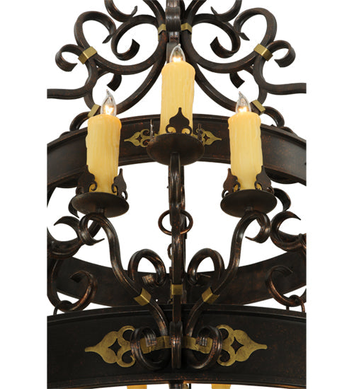 Meyda Lighting Santino 60" 24-Light 3-Tier Gilded Tobacco Chandelier With Ivory Faux Candlelight